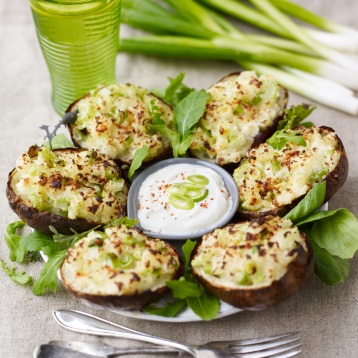 Celery and spring onion potato skins